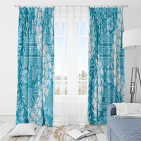 Blue Puakenikeni and Maile Lei Window Curtain Hawaiian Style Tribal Tapa Double Strand Lei LT9 - Polynesian Pride