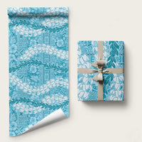 Blue Puakenikeni and Maile Lei Wrapping Paper Hawaiian Style Tribal Tapa Double Strand Lei LT9 58" × 23" Blue - Polynesian Pride