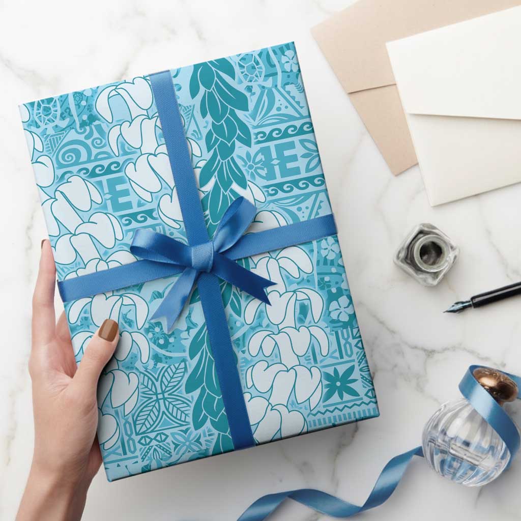 Blue Puakenikeni and Maile Lei Wrapping Paper Hawaiian Style Tribal Tapa Double Strand Lei LT9 - Polynesian Pride