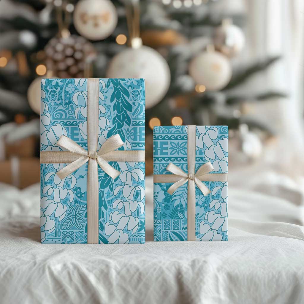 Blue Puakenikeni and Maile Lei Wrapping Paper Hawaiian Style Tribal Tapa Double Strand Lei LT9 - Polynesian Pride