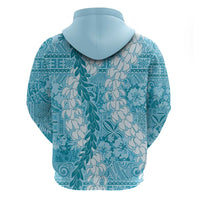 Blue Puakenikeni and Maile Lei Zip Hoodie Hawaiian Style Tribal Tapa Double Strand Lei LT9 - Polynesian Pride