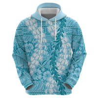 Blue Puakenikeni and Maile Lei Zip Hoodie Hawaiian Style Tribal Tapa Double Strand Lei LT9 - Polynesian Pride