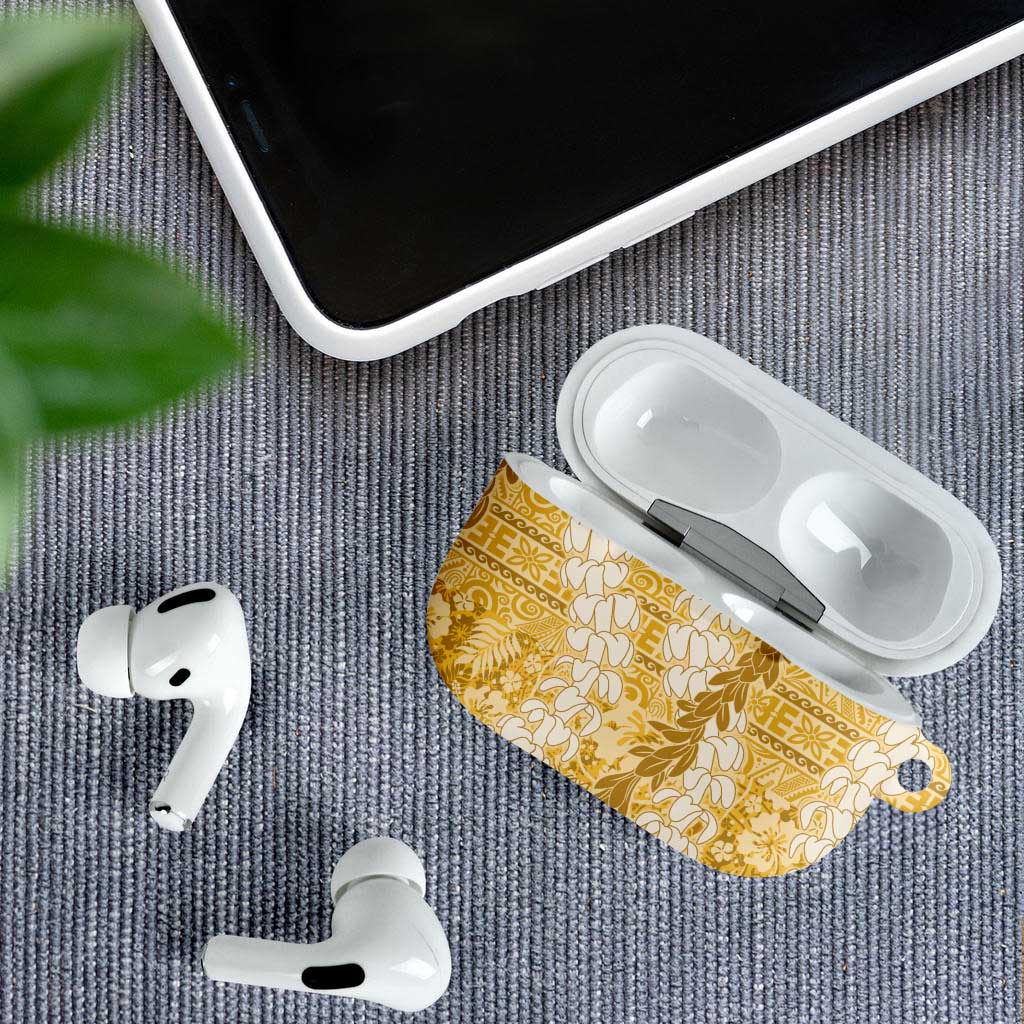 Gold Puakenikeni and Maile Lei AirPods Case Hawaiian Style Tribal Tapa Double Strand Lei LT9 - Polynesian Pride