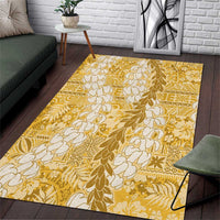 Gold Puakenikeni and Maile Lei Area Rug Hawaiian Style Tribal Tapa Double Strand Lei LT9 Gold - Polynesian Pride