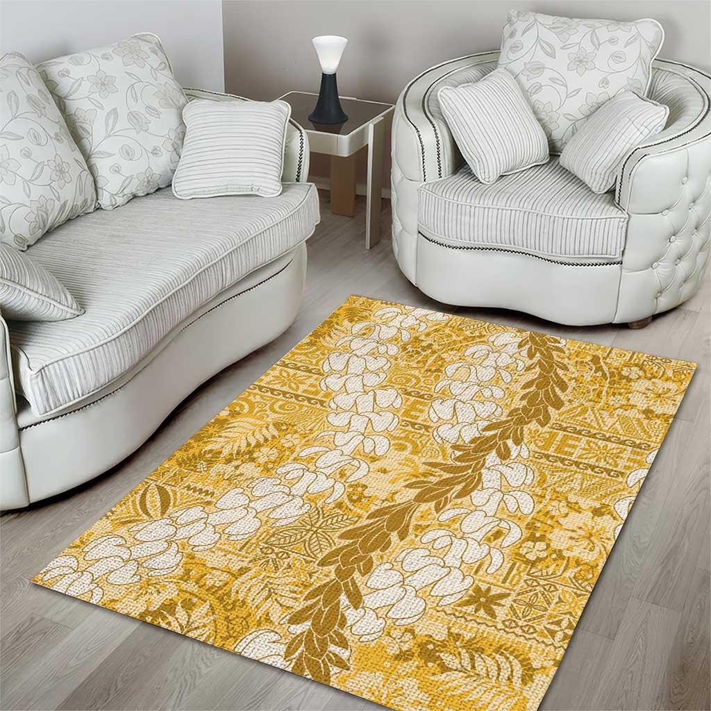 Gold Puakenikeni and Maile Lei Area Rug Hawaiian Style Tribal Tapa Double Strand Lei LT9 - Polynesian Pride