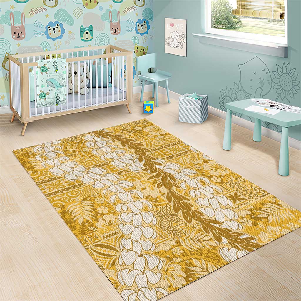 Gold Puakenikeni and Maile Lei Area Rug Hawaiian Style Tribal Tapa Double Strand Lei LT9 - Polynesian Pride