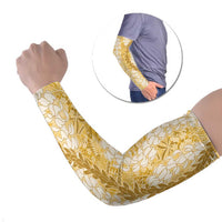 Gold Puakenikeni and Maile Lei Arm Sleeves Hawaiian Style Tribal Tapa Double Strand Lei LT9 Set of 2 Gold - Polynesian Pride