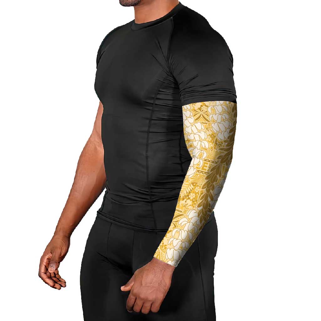 Gold Puakenikeni and Maile Lei Arm Sleeves Hawaiian Style Tribal Tapa Double Strand Lei LT9 - Polynesian Pride