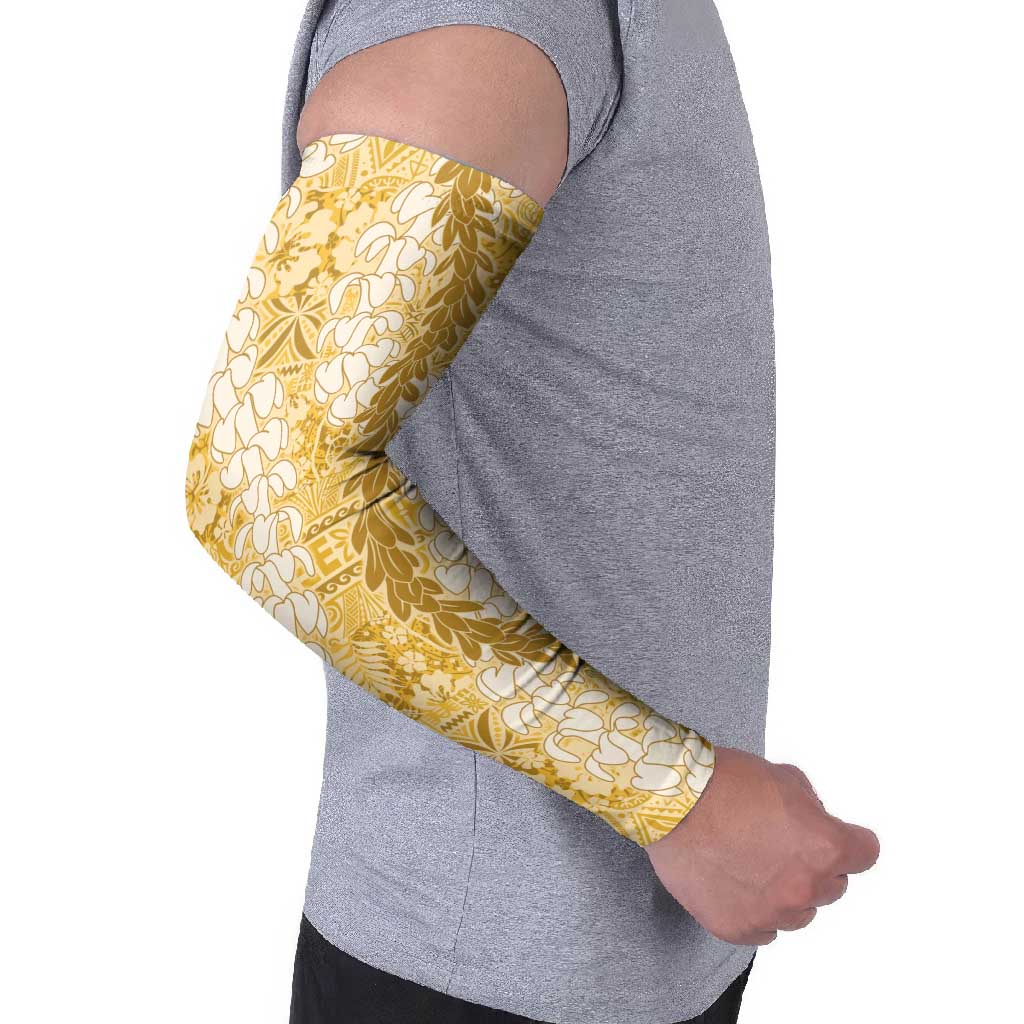 Gold Puakenikeni and Maile Lei Arm Sleeves Hawaiian Style Tribal Tapa Double Strand Lei LT9 - Polynesian Pride