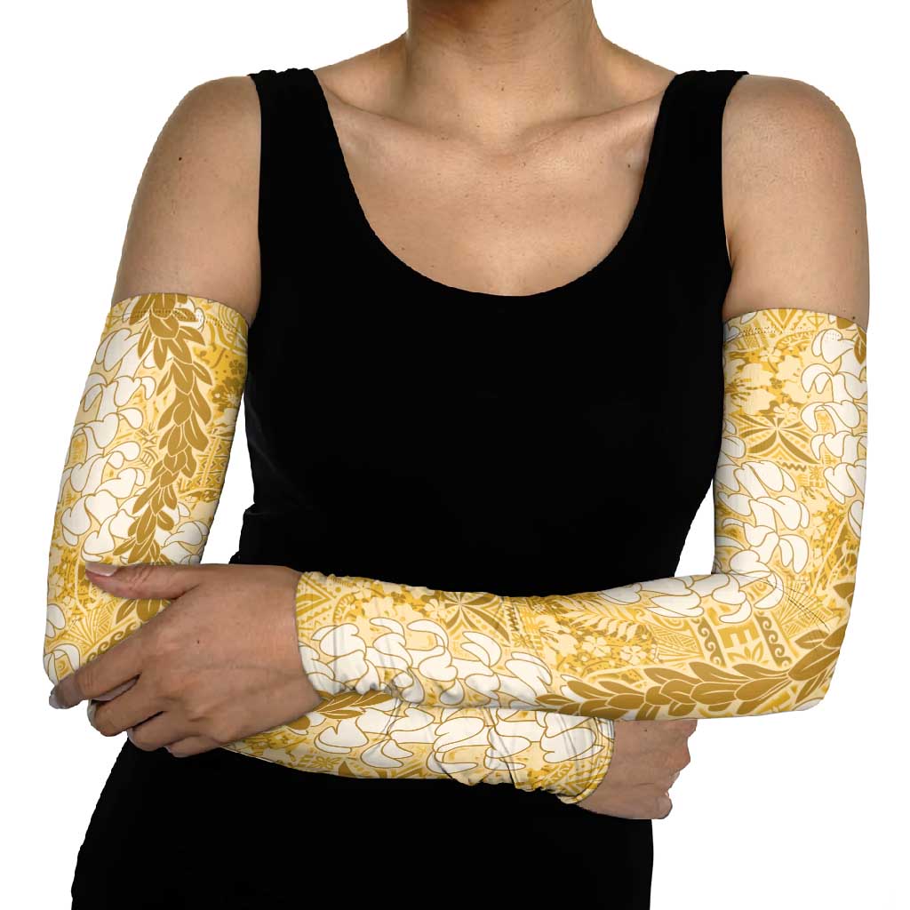 Gold Puakenikeni and Maile Lei Arm Sleeves Hawaiian Style Tribal Tapa Double Strand Lei LT9 - Polynesian Pride