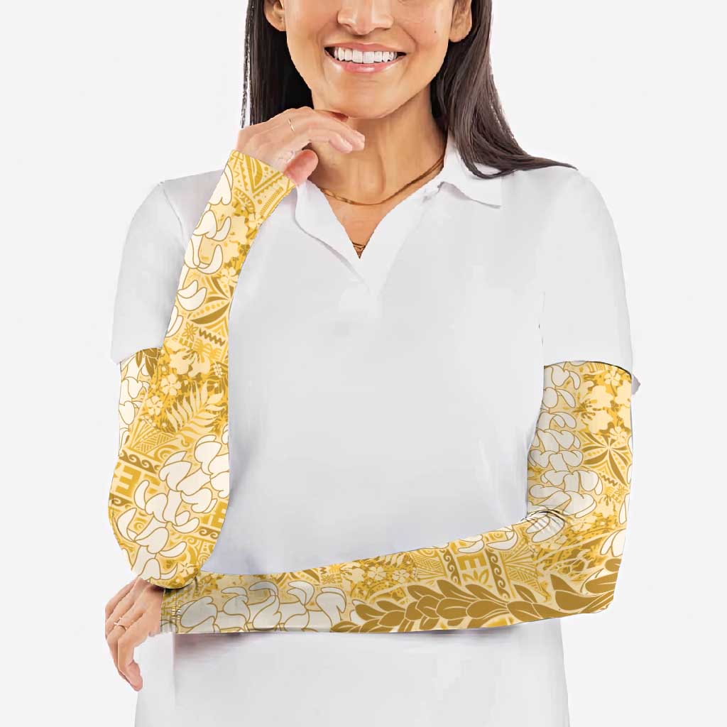 Gold Puakenikeni and Maile Lei Arm Sleeves Hawaiian Style Tribal Tapa Double Strand Lei LT9 - Polynesian Pride