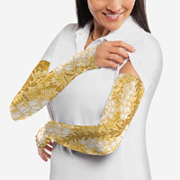 Gold Puakenikeni and Maile Lei Arm Sleeves Hawaiian Style Tribal Tapa Double Strand Lei LT9 - Polynesian Pride