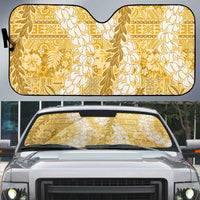 Gold Puakenikeni and Maile Lei Auto Sun Shade Hawaiian Style Tribal Tapa Double Strand Lei LT9 Gold - Polynesian Pride
