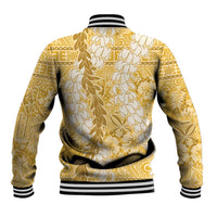 Gold Puakenikeni and Maile Lei Baseball Jacket Hawaiian Style Tribal Tapa Double Strand Lei LT9 - Polynesian Pride
