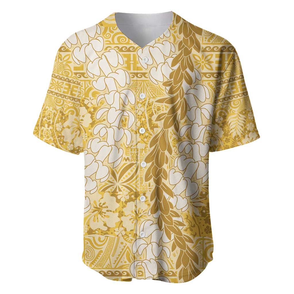 Gold Puakenikeni and Maile Lei Baseball Jersey Hawaiian Style Tribal Tapa Double Strand Lei LT9 Gold - Polynesian Pride