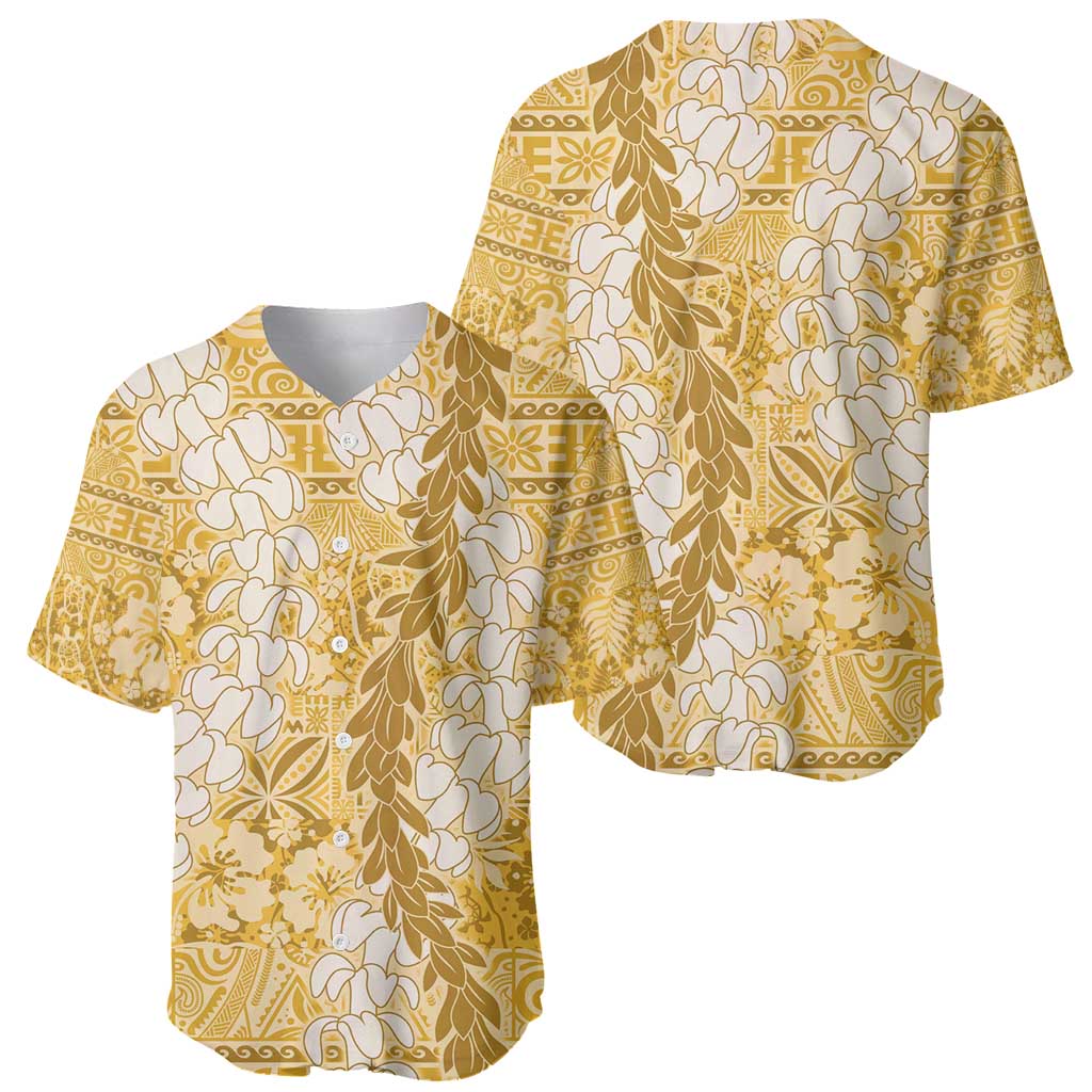 Gold Puakenikeni and Maile Lei Baseball Jersey Hawaiian Style Tribal Tapa Double Strand Lei LT9 - Polynesian Pride