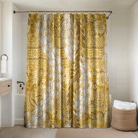 Gold Puakenikeni and Maile Lei Bathroom Set Hawaiian Style Tribal Tapa Double Strand Lei LT9 Shower Curtain Only Gold - Polynesian Pride