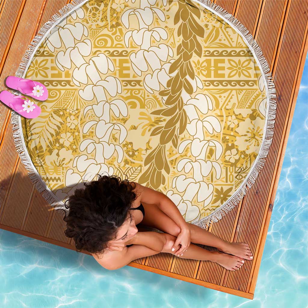 Gold Puakenikeni and Maile Lei Beach Blanket Hawaiian Style Tribal Tapa Double Strand Lei LT9 - Polynesian Pride