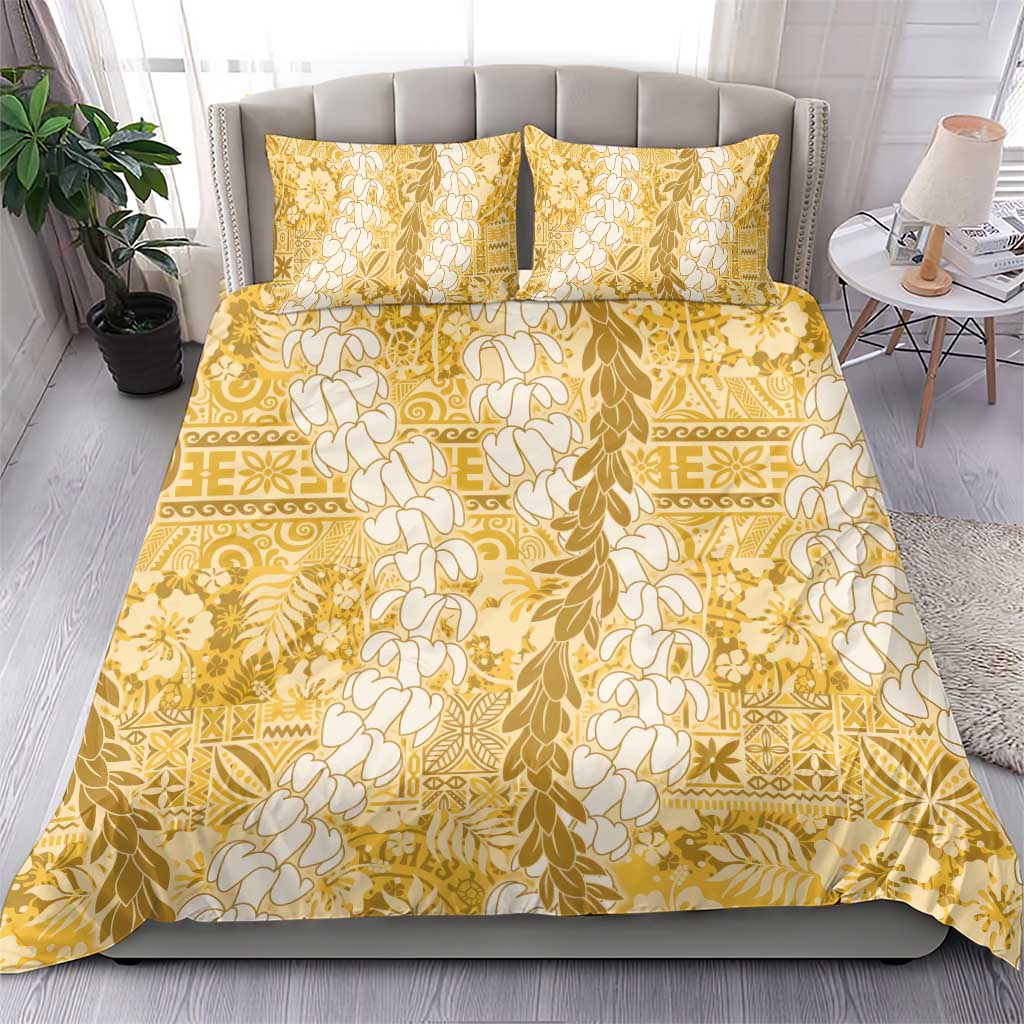 Gold Puakenikeni and Maile Lei Bedding Set Hawaiian Style Tribal Tapa Double Strand Lei LT9 - Polynesian Pride