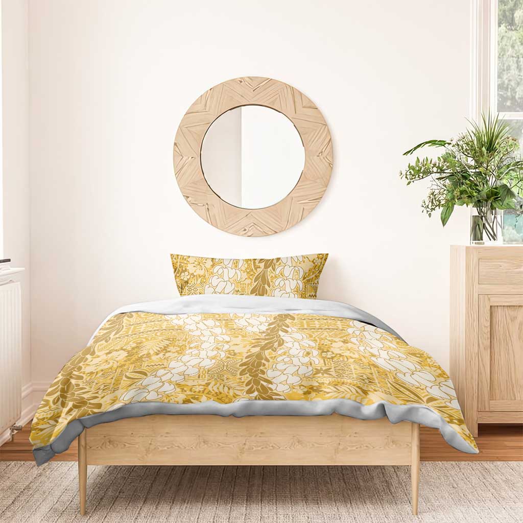 Gold Puakenikeni and Maile Lei Bedding Set Hawaiian Style Tribal Tapa Double Strand Lei LT9 - Polynesian Pride