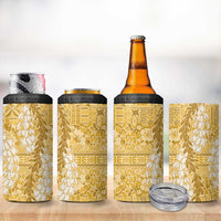 Gold Puakenikeni and Maile Lei 4 in 1 Can Cooler Tumbler Hawaiian Style Tribal Tapa Double Strand Lei LT9 - Polynesian Pride