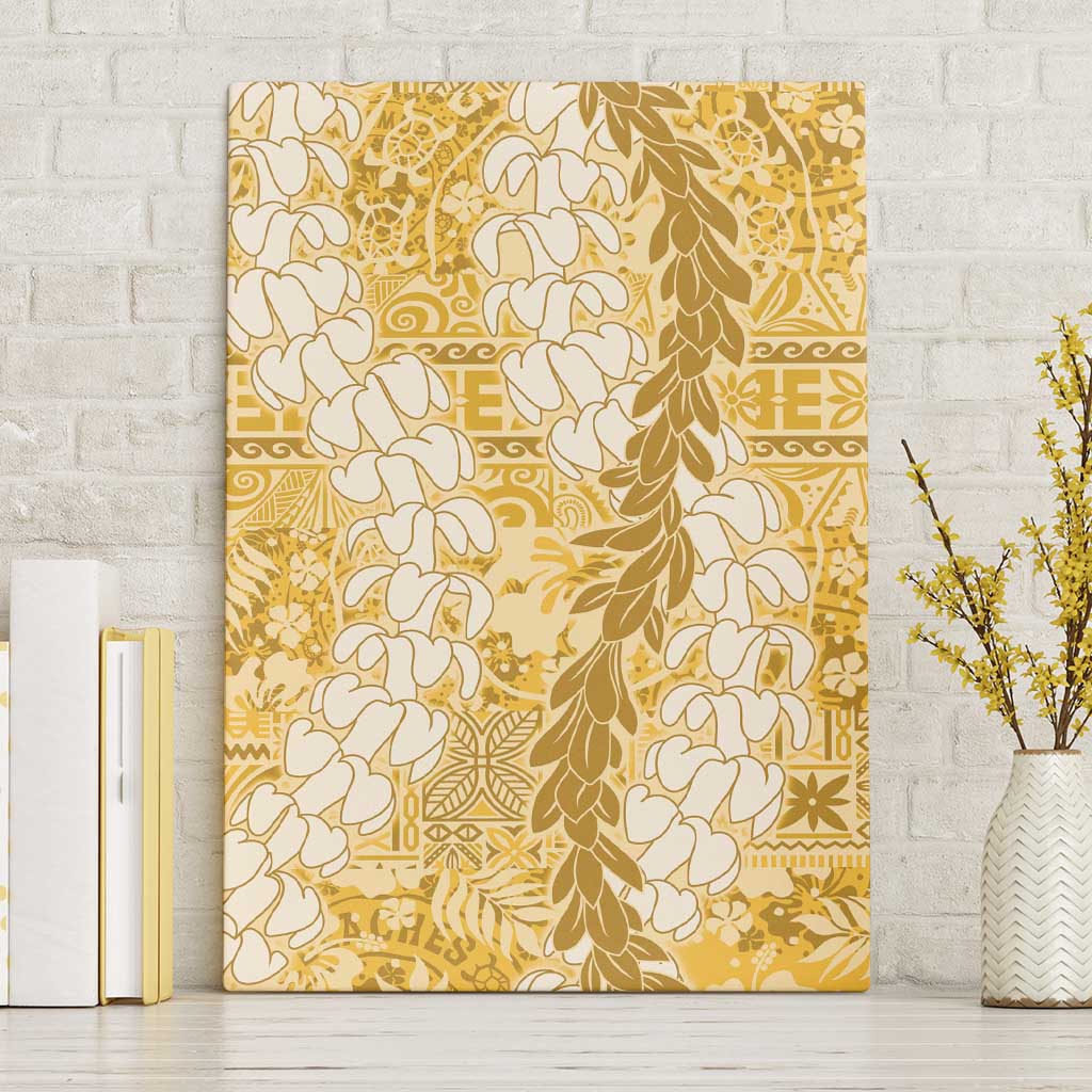 Gold Puakenikeni and Maile Lei Canvas Wall Art Hawaiian Style Tribal Tapa Double Strand Lei LT9 Without Frame Gold - Polynesian Pride