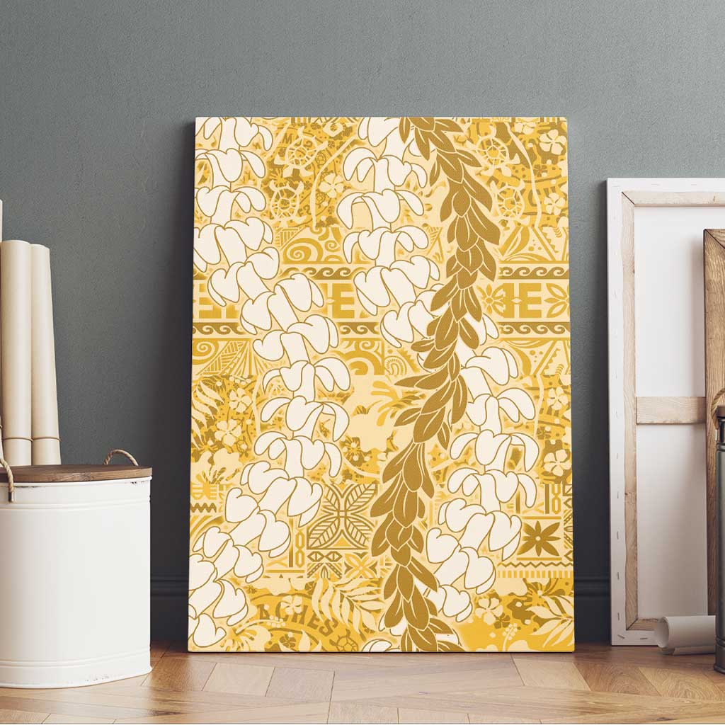 Gold Puakenikeni and Maile Lei Canvas Wall Art Hawaiian Style Tribal Tapa Double Strand Lei LT9 - Polynesian Pride