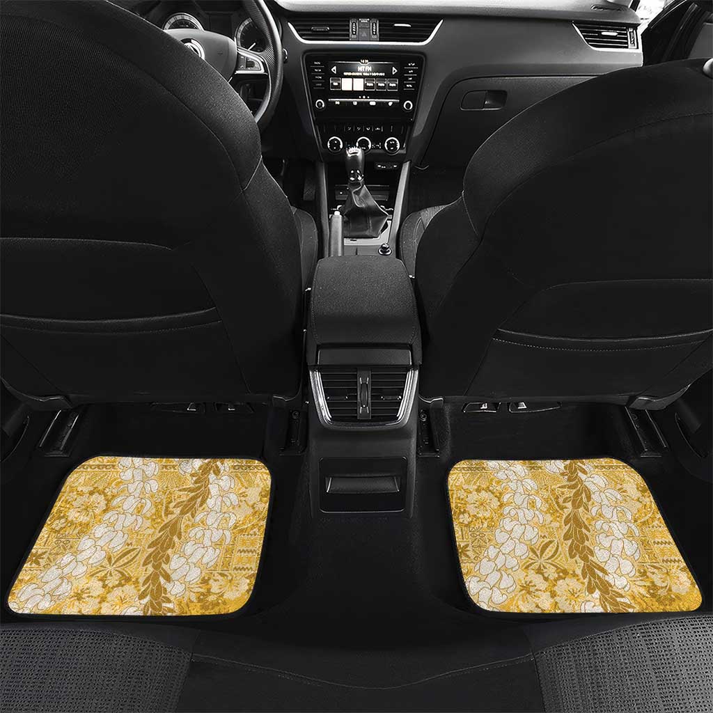 Gold Puakenikeni and Maile Lei Car Mats Hawaiian Style Tribal Tapa Double Strand Lei LT9 Set 2pcs - Back Gold - Polynesian Pride