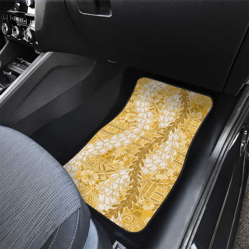 Gold Puakenikeni and Maile Lei Car Mats Hawaiian Style Tribal Tapa Double Strand Lei LT9 - Polynesian Pride
