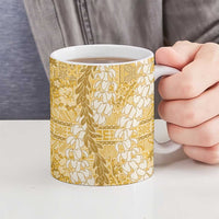 Gold Puakenikeni and Maile Lei Ceramic Mug Hawaiian Style Tribal Tapa Double Strand Lei LT9 - Polynesian Pride