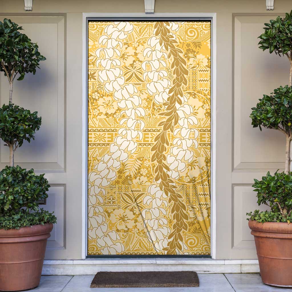 Gold Puakenikeni and Maile Lei Door Cover Hawaiian Style Tribal Tapa Double Strand Lei LT9 Gold - Polynesian Pride
