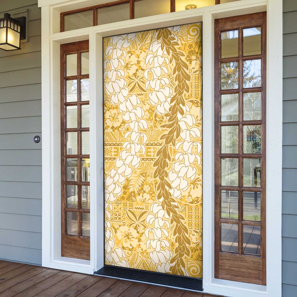 Gold Puakenikeni and Maile Lei Door Cover Hawaiian Style Tribal Tapa Double Strand Lei LT9 - Polynesian Pride