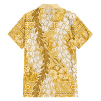 Gold Puakenikeni and Maile Lei Family Matching Long Sleeve Bodycon Dress and Hawaiian Shirt Hawaiian Style Tribal Tapa Double Strand Lei LT9 - Polynesian Pride