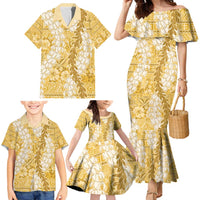 Gold Puakenikeni and Maile Lei Family Matching Mermaid Dress and Hawaiian Shirt Hawaiian Style Tribal Tapa Double Strand Lei LT9 - Polynesian Pride