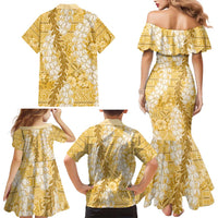 Gold Puakenikeni and Maile Lei Family Matching Mermaid Dress and Hawaiian Shirt Hawaiian Style Tribal Tapa Double Strand Lei LT9 - Polynesian Pride