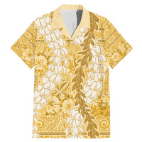 Gold Puakenikeni and Maile Lei Family Matching Mermaid Dress and Hawaiian Shirt Hawaiian Style Tribal Tapa Double Strand Lei LT9 Dad's Shirt - Short Sleeve Gold - Polynesian Pride