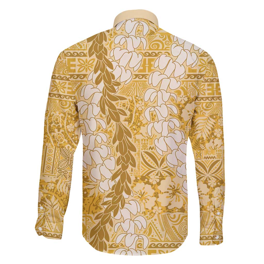Gold Puakenikeni and Maile Lei Family Matching Mermaid Dress and Hawaiian Shirt Hawaiian Style Tribal Tapa Double Strand Lei LT9 - Polynesian Pride