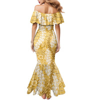 Gold Puakenikeni and Maile Lei Family Matching Mermaid Dress and Hawaiian Shirt Hawaiian Style Tribal Tapa Double Strand Lei LT9 - Polynesian Pride