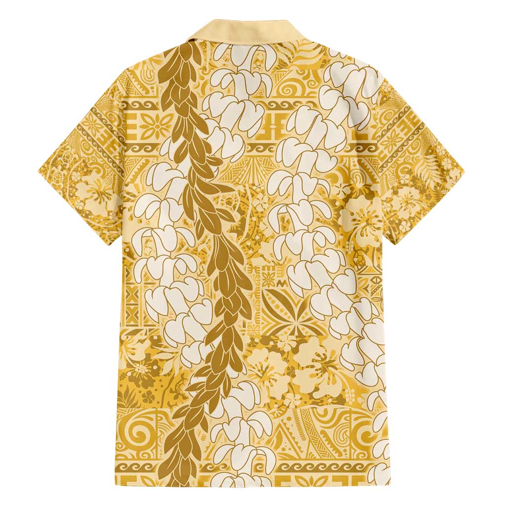 Gold Puakenikeni and Maile Lei Family Matching Off Shoulder Maxi Dress and Hawaiian Shirt Hawaiian Style Tribal Tapa Double Strand Lei LT9 - Polynesian Pride