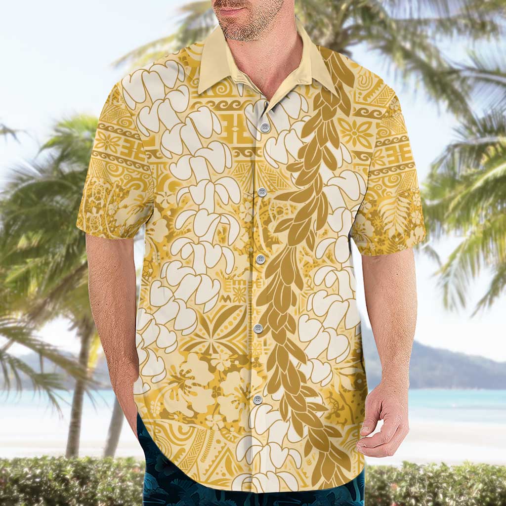 Gold Puakenikeni and Maile Lei Hawaiian Shirt Hawaiian Style Tribal Tapa Double Strand Lei LT9 - Polynesian Pride