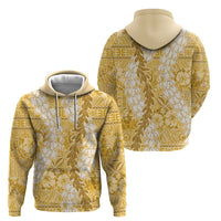 Gold Puakenikeni and Maile Lei Hoodie Hawaiian Style Tribal Tapa Double Strand Lei LT9 - Polynesian Pride