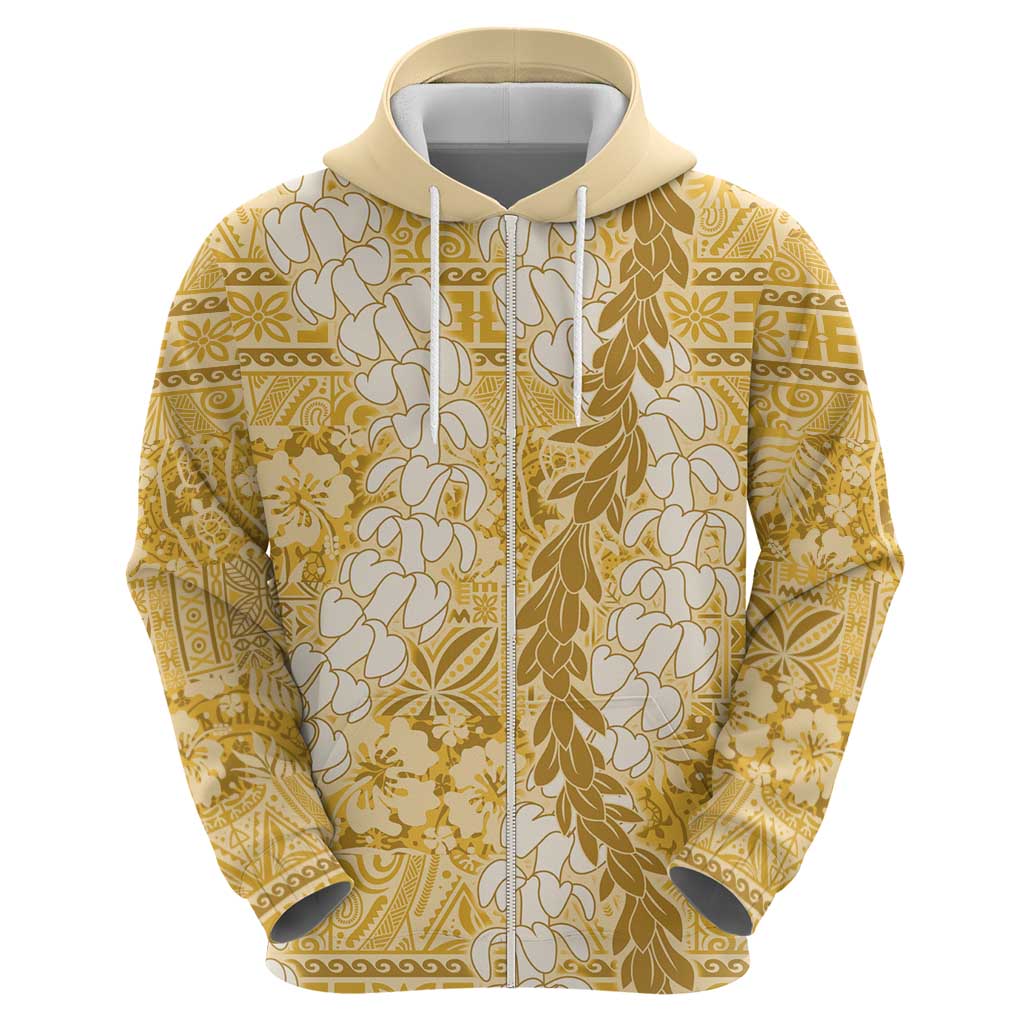 Gold Puakenikeni and Maile Lei Hoodie Hawaiian Style Tribal Tapa Double Strand Lei LT9 - Polynesian Pride