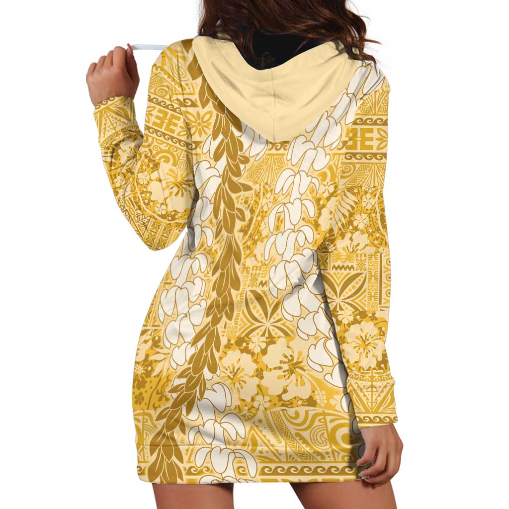 Gold Puakenikeni and Maile Lei Hoodie Dress Hawaiian Style Tribal Tapa Double Strand Lei LT9 - Polynesian Pride