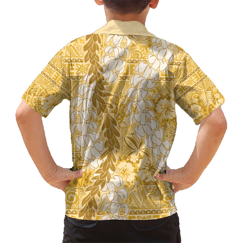 Gold Puakenikeni and Maile Lei Kid Hawaiian Shirt Hawaiian Style Tribal Tapa Double Strand Lei LT9 - Polynesian Pride