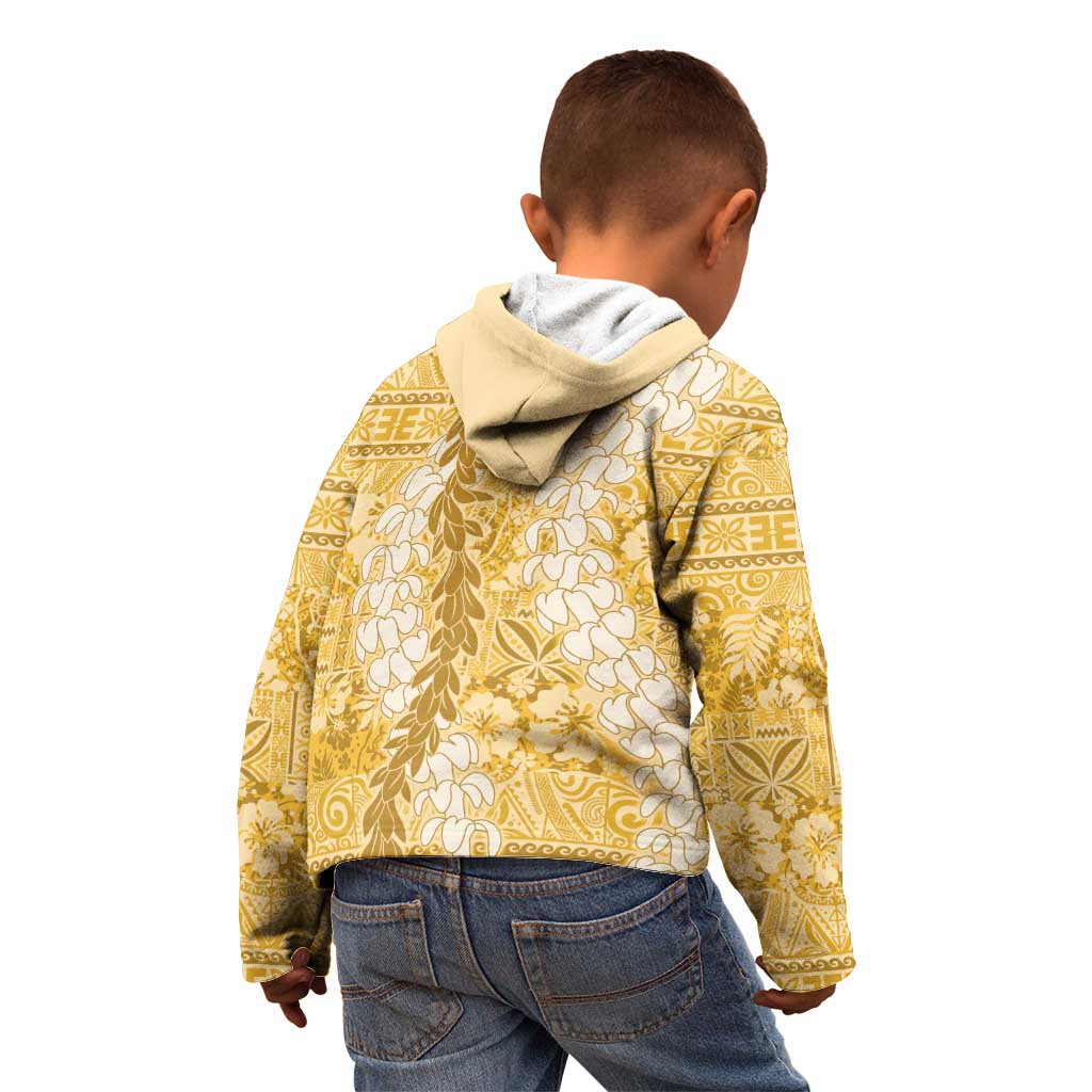 Gold Puakenikeni and Maile Lei Kid Hoodie Hawaiian Style Tribal Tapa Double Strand Lei LT9 - Polynesian Pride