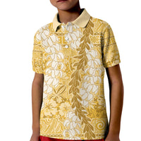 Gold Puakenikeni and Maile Lei Kid Polo Shirt Hawaiian Style Tribal Tapa Double Strand Lei LT9 Kid Gold - Polynesian Pride