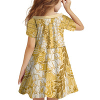 Gold Puakenikeni and Maile Lei Kid Short Sleeve Dress Hawaiian Style Tribal Tapa Double Strand Lei LT9 - Polynesian Pride