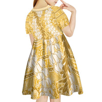 Gold Puakenikeni and Maile Lei Kid Short Sleeve Dress Hawaiian Style Tribal Tapa Double Strand Lei LT9 - Polynesian Pride