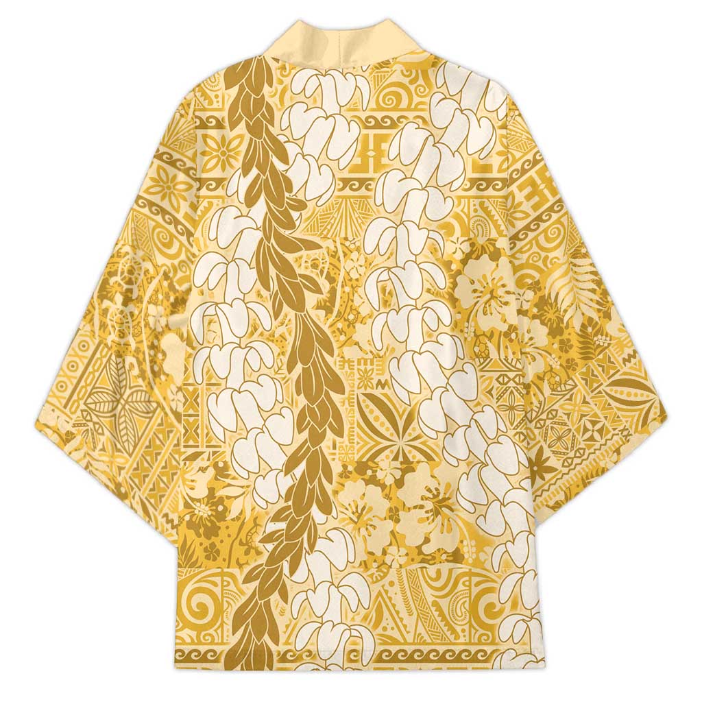 Gold Puakenikeni and Maile Lei Kimono Hawaiian Style Tribal Tapa Double Strand Lei LT9 - Polynesian Pride