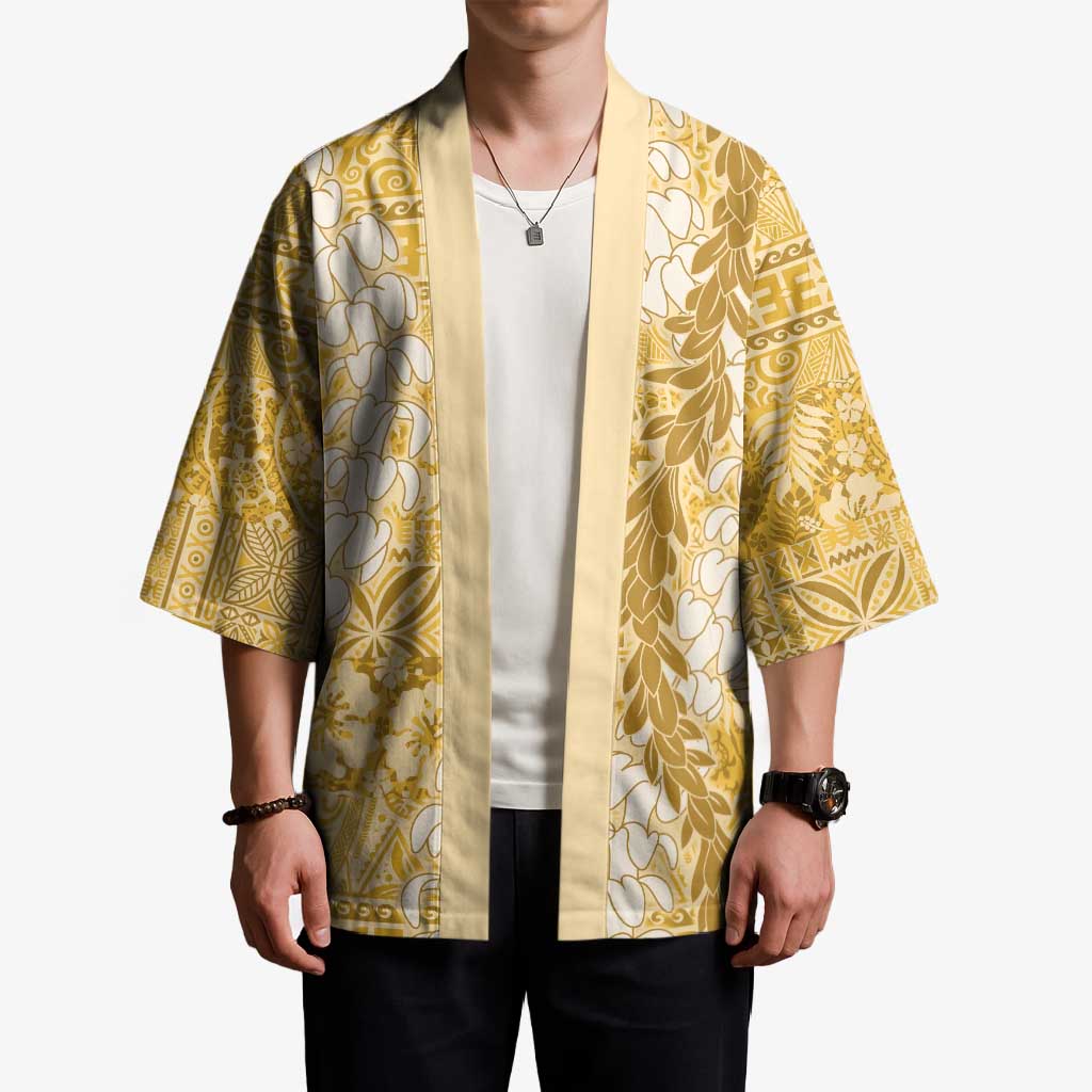 Gold Puakenikeni and Maile Lei Kimono Hawaiian Style Tribal Tapa Double Strand Lei LT9 - Polynesian Pride